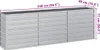 A long, silver, multi-compartment garden planter box with dimensions indicated by measurement lines and text. Produktbild-Vorschau