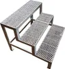 A three-step metal staircase with a diamond plate surface, shown from a three-quarter angle against a white background. Produktbild-Vorschau