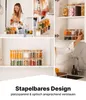 Collage, die klare Glasgewürzgläser mit Bambusdeckeln zeigt, gefüllt mit verschiedenen Gewürzen, verwendet und aufbewahrt in einer Küche Voir les images du produit