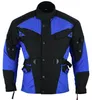 Herren-Motorradjacke in Blau aus wasserabweisendem Cordura-Textil. Vorderansicht mit Reiß- und Knopfverschluss. Ausgestattet mit Protektoren und Stehkragen für zusätzliche Sicherheit und Stil. Produktbild-Vorschau