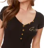 Damen Schwarz Kurzarmshirt aus Baumwolle mit V-Ausschnitt. Produktbild-Vorschau 8