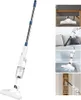 A collage of images showing a white cordless vacuum cleaner and its various uses. Produktbild-Vorschau