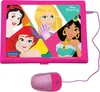 A pink toy laptop with Disney Princess characters on the screen and a pink and purple computer mouse. Produktbild-Vorschau