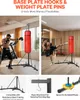 A collage of images showing a punching bag stand with a punching bag, a person kicking the punching bag, and close-ups of its features. Anteprima dell’immagine prodotto