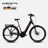A studio shot of a burgundy electric bicycle against a plain background. Produktbild-Vorschau