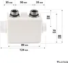 A white plumbing fitting with measurement annotations. Produktbild-Vorschau