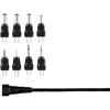 A collection of various power adapter tips and a power cord on a white background. Produktbild-Vorschau