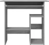 A product image of a gray wooden desk with shelves. Podgląd zdjęcia produktu