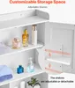 A close-up view of a white storage cabinet, showcasing its adjustable shelves and some toiletries. Náhled obrázku produktu