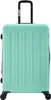 A mint green suitcase with black accents, including the handle and wheels, shown from the front. Produktbild-Vorschau