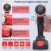 A hand holding a cordless drill with various feature callouts and icons. Náhled obrázku produktu
