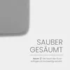 A close-up of a grey fabric texture with text overlay describing its features. Produktbild-Vorschau
