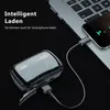 A pair of wireless earbuds in a charging case is connected to a smartphone and a laptop, suggesting charging capabilities. Produktbild-Vorschau