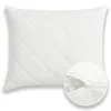 A white quilted pillow with a close-up view of a zipper revealing the filling. Produktbild-Vorschau