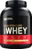 A black and red tub of Optimum Nutrition Gold Standard 100% Whey protein powder, French Vanilla Crème flavor. Produktbild-Vorschau