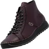 A single burgundy Rieker women's boot with black laces and a black sole, shown from a side-angle against a white background. Produktbild-Vorschau