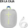A portable Bluetooth speaker and its charging cable are shown on a white background. Produktbild-Vorschau