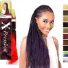 A woman with purple braids is shown next to packaging for X-Pression Ultra Braid hair extensions. A color swatch chart is also visible. Produktbild-Vorschau