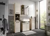 A modern bathroom with a vanity, sink, mirror, and storage units. Produktbild-Vorschau