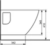 A technical drawing of a toilet with dimensions indicated. Anteprima dell’immagine prodotto