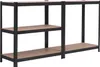 A metal shelving unit with wooden shelves. Podgląd zdjęcia produktu
