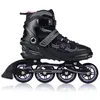 A black and purple inline skate is shown against a white background. Voir les images du produit