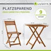 A wooden folding table and chair set with dimensions shown. Produktbild-Vorschau