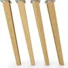 Four wooden table legs with metal mounting plates are shown standing on a white background. Produktbild-Vorschau