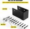 A black metal bracket and various screws are laid out on a white background, with labels indicating quantities. Podgląd zdjęcia produktu