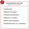 A graphic listing features of a smart app-controlled device, likely a robotic lawnmower, with a thumbs-up icon. Produktbild-Vorschau