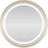 A round LED bathroom mirror with a gold frame. Podgląd zdjęcia produktu