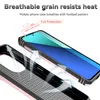A close-up marketing image showing the inside of a phone case with arrows indicating airflow, and the phone case on a phone. Produktbild-Vorschau