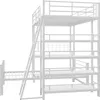 A white metal triple bunk bed with a ladder, shown against a white background. Produktbild-Vorschau