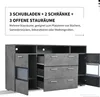 A gray sideboard with multiple drawers and cabinets, with text describing its features. Anteprima dell’immagine prodotto