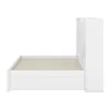 A white bed frame with a bookshelf headboard, shown from the side. Produktbild-Vorschau