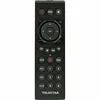 A black remote control with various buttons and labels, presented on a white background. Produktbild-Vorschau
