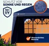 A marketing image for a blue gazebo side panel, highlighting its protective features. Produktbild-Vorschau