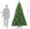 A silhouette of a person stands next to a large artificial Christmas tree, with dimensions indicated by measurement lines and text. Náhled obrázku produktu