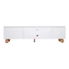 A white TV stand with wooden legs and spherical feet, shown from the back. Anteprima dell’immagine prodotto