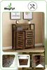 A collage of images showing a dark brown wooden cabinet with black metal accents, presented in different angles and close-ups. Produktbild-Vorschau