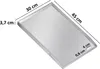 A stainless steel grill plate with dimensions indicated by text overlays. Produktbild-Vorschau