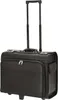 A black leather rolling briefcase with a telescopic handle extended. Voir les images du produit