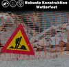 A construction site with an orange safety net and a warning sign for road work. Náhled obrázku produktu