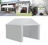 A collage of images showing different uses of a white carport tent, including as an outdoor shelter for furniture, a garage for a vehicle, and storage. Produktbild-Vorschau
