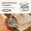 A hand is placing a glass food container with food into a beige fabric bag. The image also shows a diagram of the food container and its components. Anteprima dell’immagine prodotto