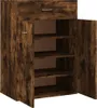 A wooden shoe cabinet with open doors and shelves, displaying its interior. Náhled obrázku produktu