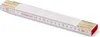 A white folding ruler with gold hinges and red end caps, lying diagonally on a white background. Produktbild-Vorschau