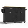 A black kitchen island with a wooden countertop is shown against a white background. Voir les images du produit