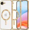 A clear product shot of a phone case with a gold frame and a transparent back, showing the Apple logo and MagSafe ring. Podgląd zdjęcia produktu