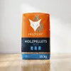 A bag of Heizfuxx Holzpellets Blue 15kg is shown against a white and light gray background, standing on a wooden floor. Produktbild-Vorschau